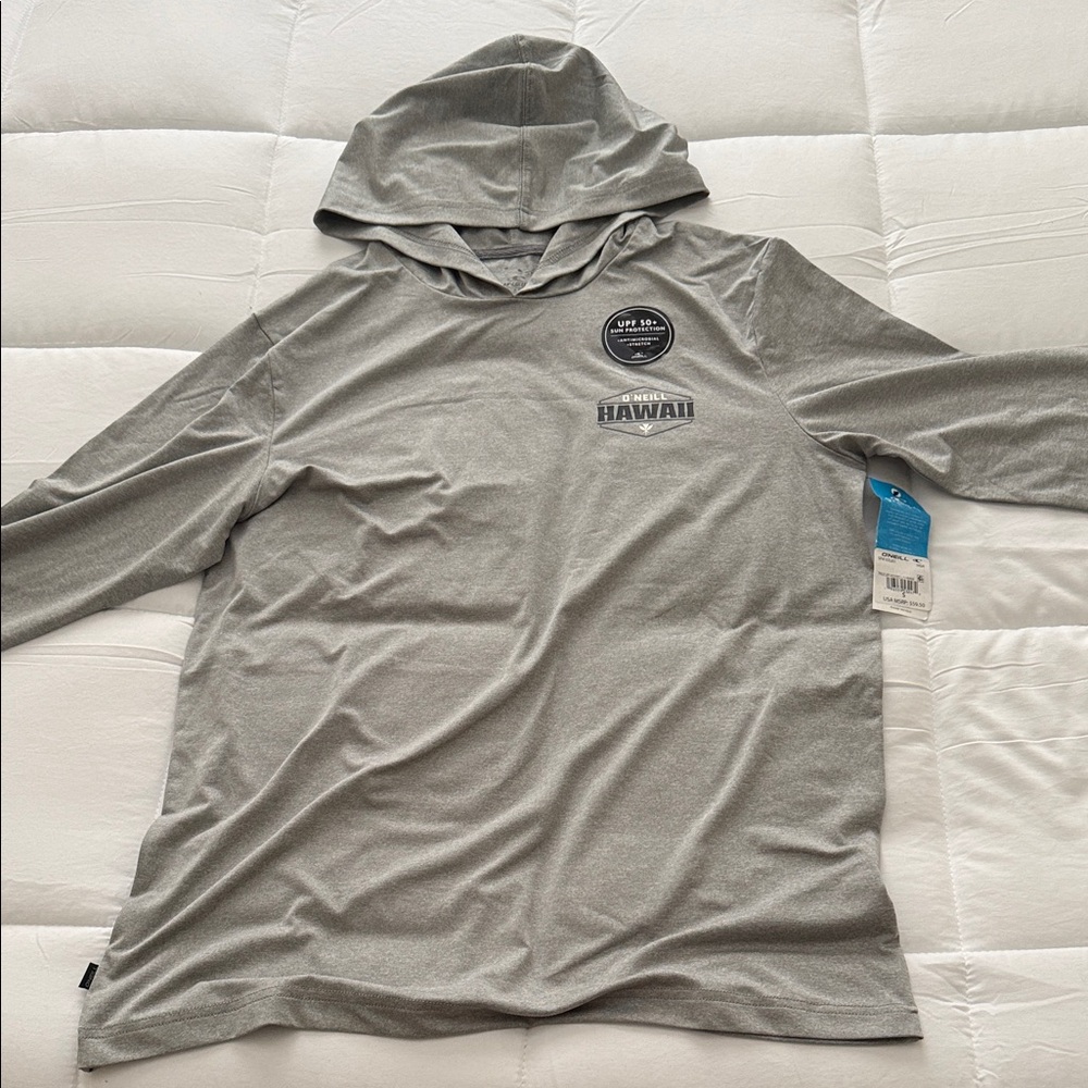 Gray Hooded Long Sleeve Shirt